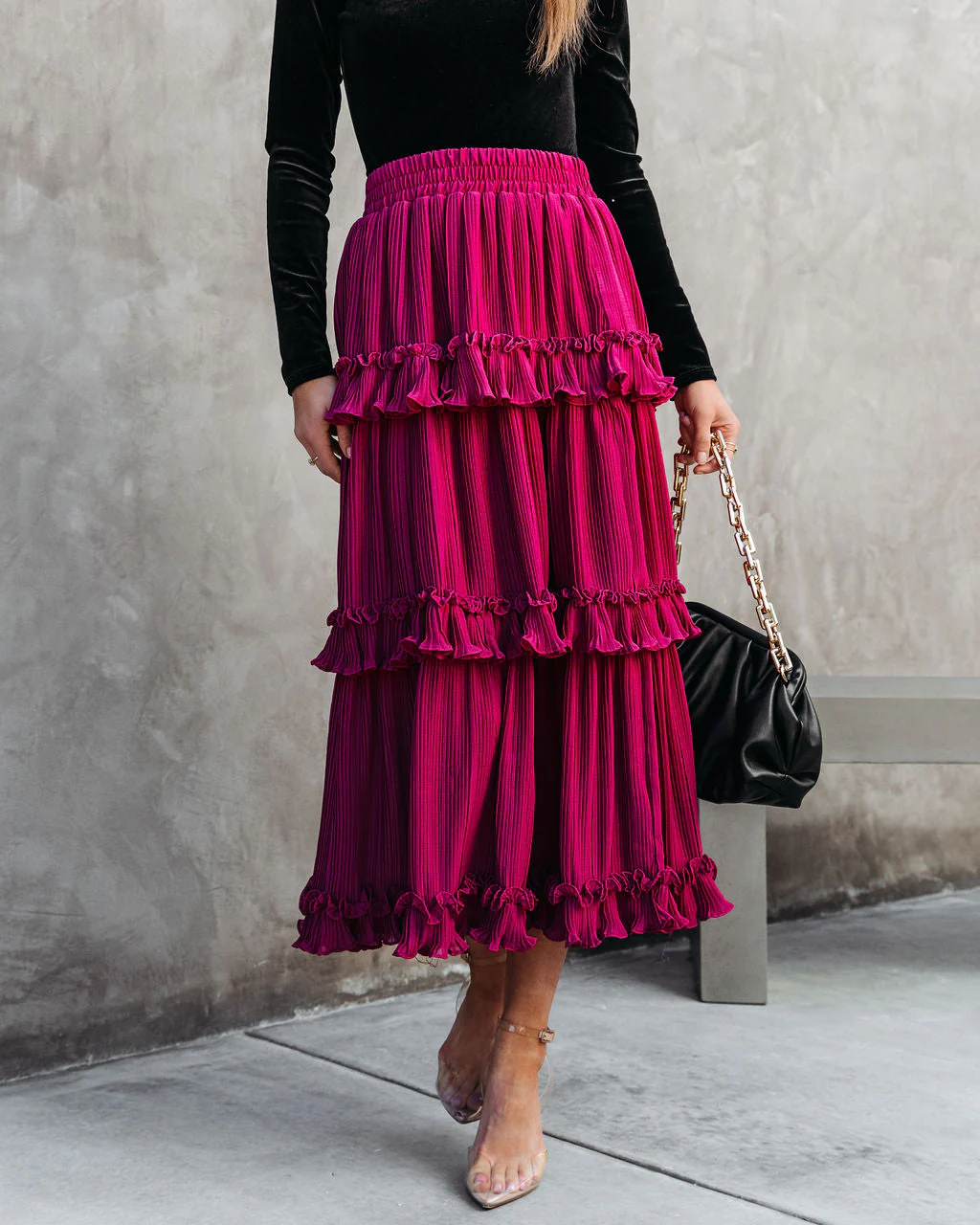 Nasreen Plisse Chiffon Tiered Maxi Skirt - Image 3