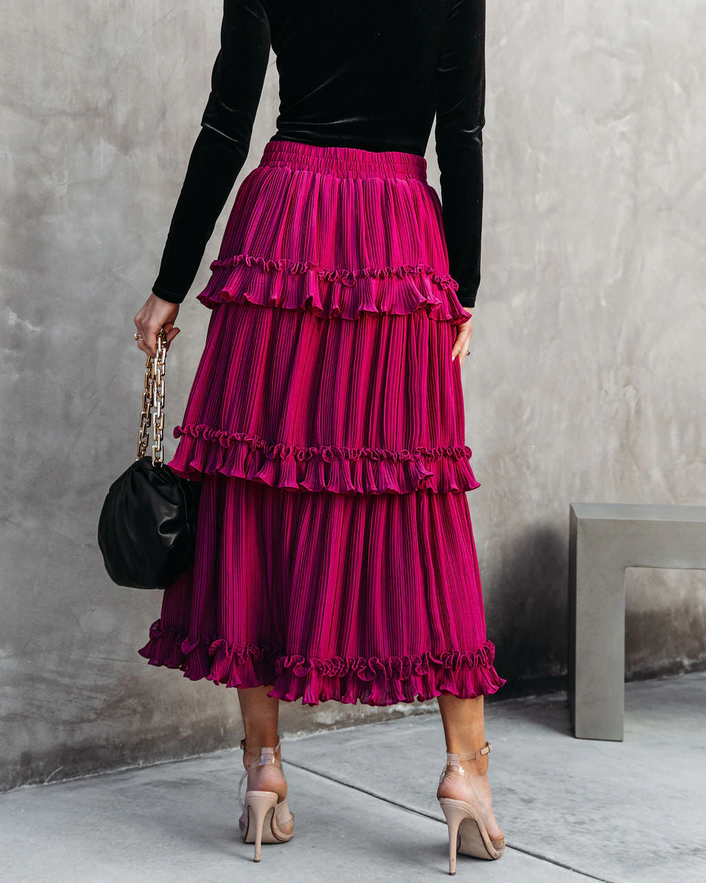 Nasreen Plisse Chiffon Tiered Maxi Skirt - Image 4