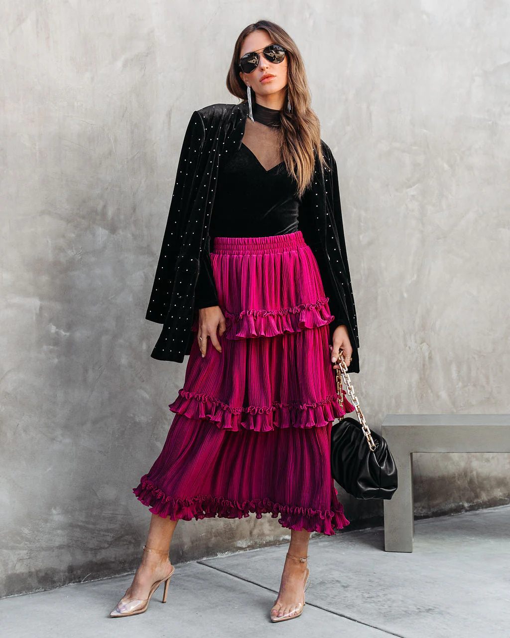 Nasreen Plisse Chiffon Tiered Maxi Skirt - Image 5