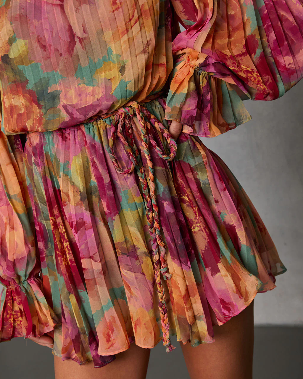 Natalei Pleated Chiffon Waist Tie Romper - Image 6
