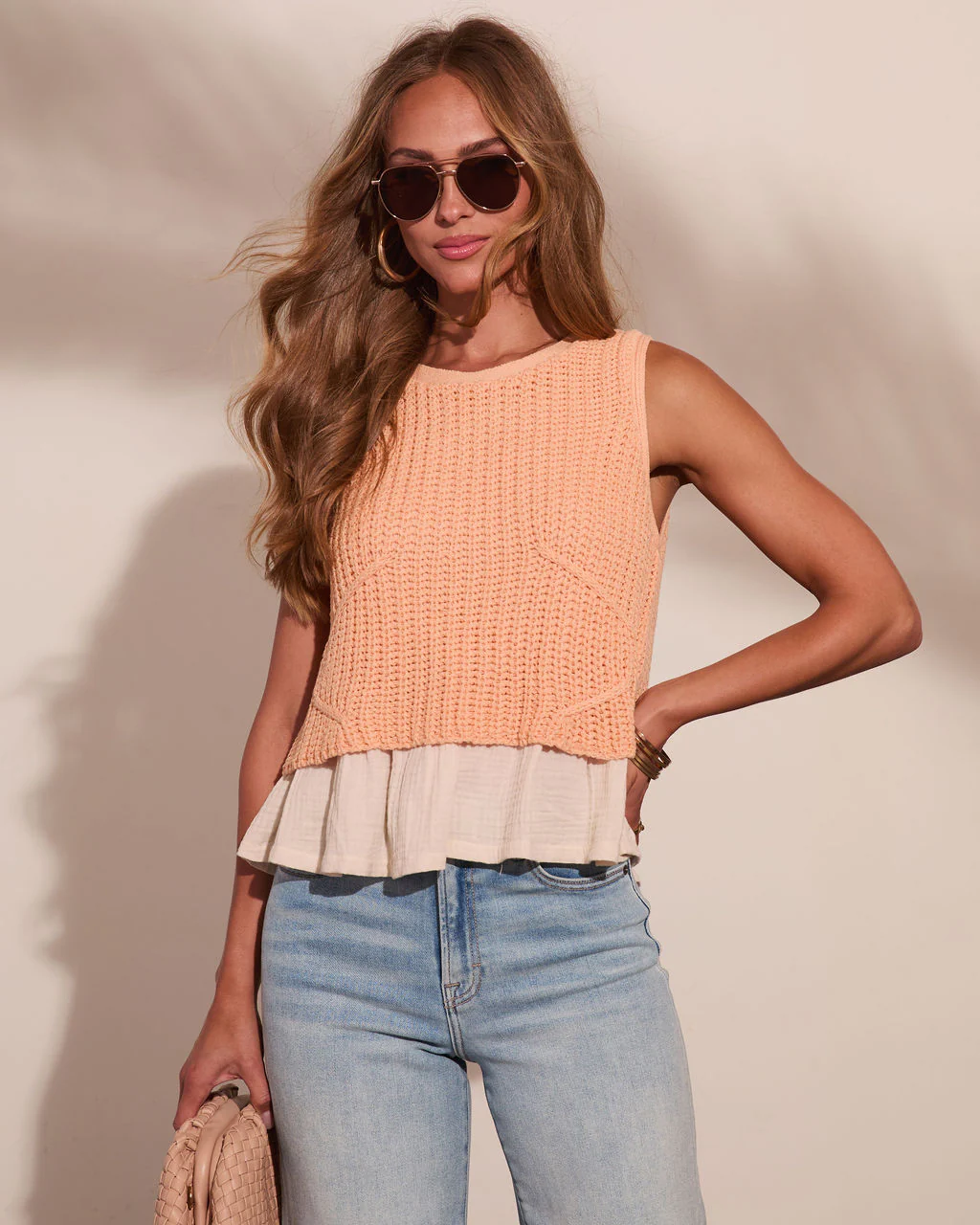 Natural Charm Knit Twofer Peplum Top - Image 2