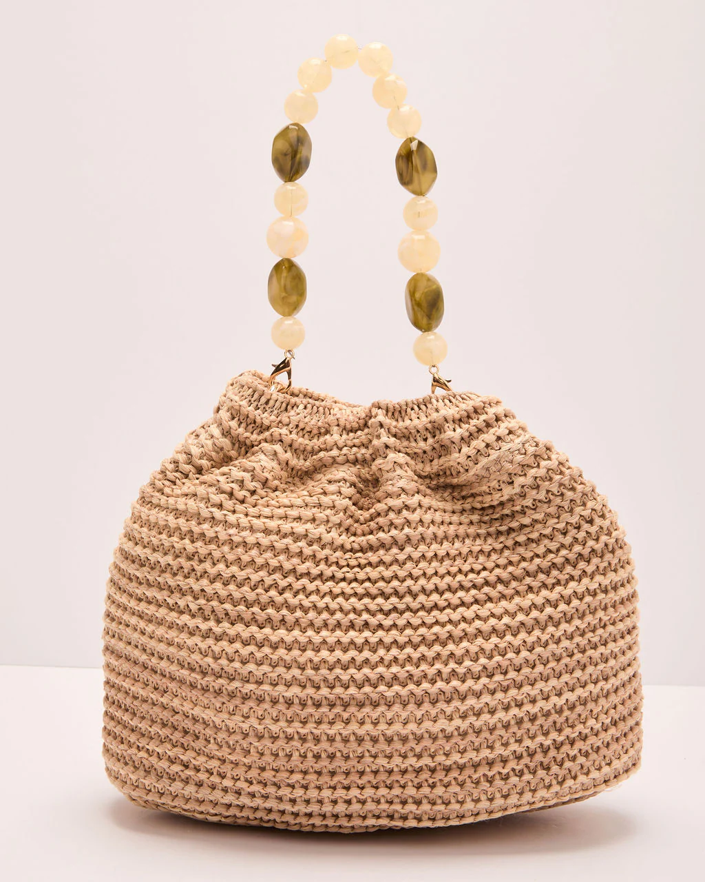 Natural Drift Beaded Handle Straw Pouch Bag - Image 3