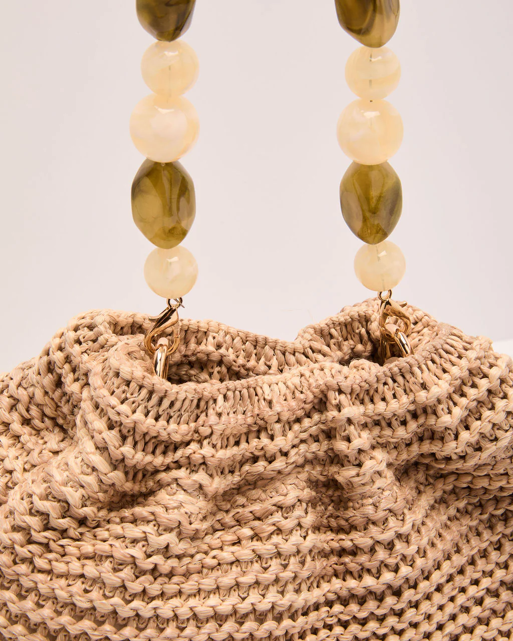 Natural Drift Beaded Handle Straw Pouch Bag - Image 6