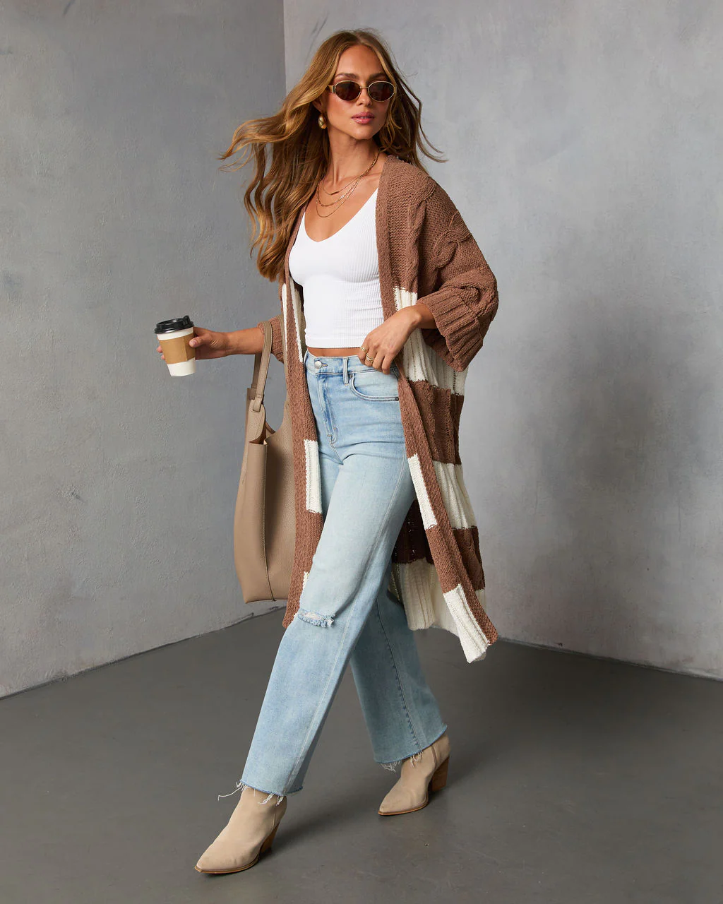 Nestle Down Contrast Stripe Knit Cardigan - Image 3