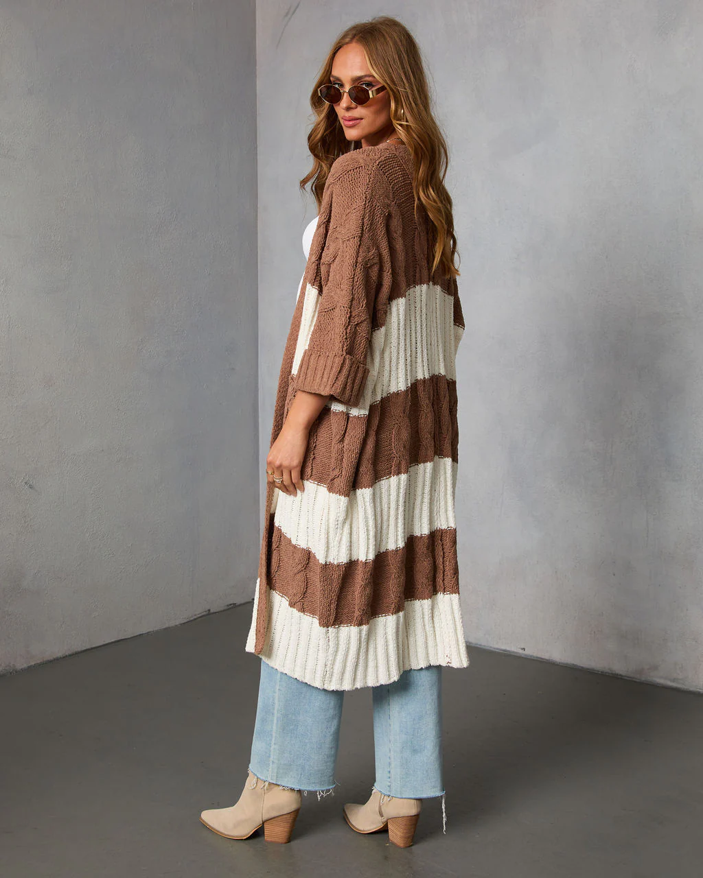 Nestle Down Contrast Stripe Knit Cardigan - Image 4