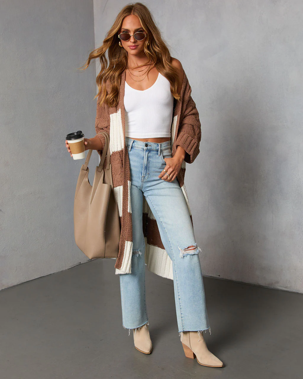 Nestle Down Contrast Stripe Knit Cardigan - Image 6