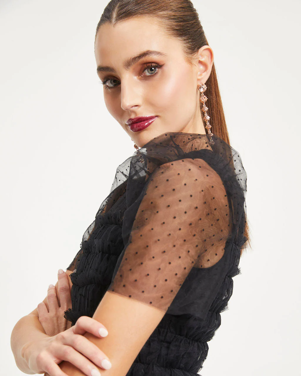 Night At The Opera Tulle Tiered Polka Dot Maxi Dress - Image 3