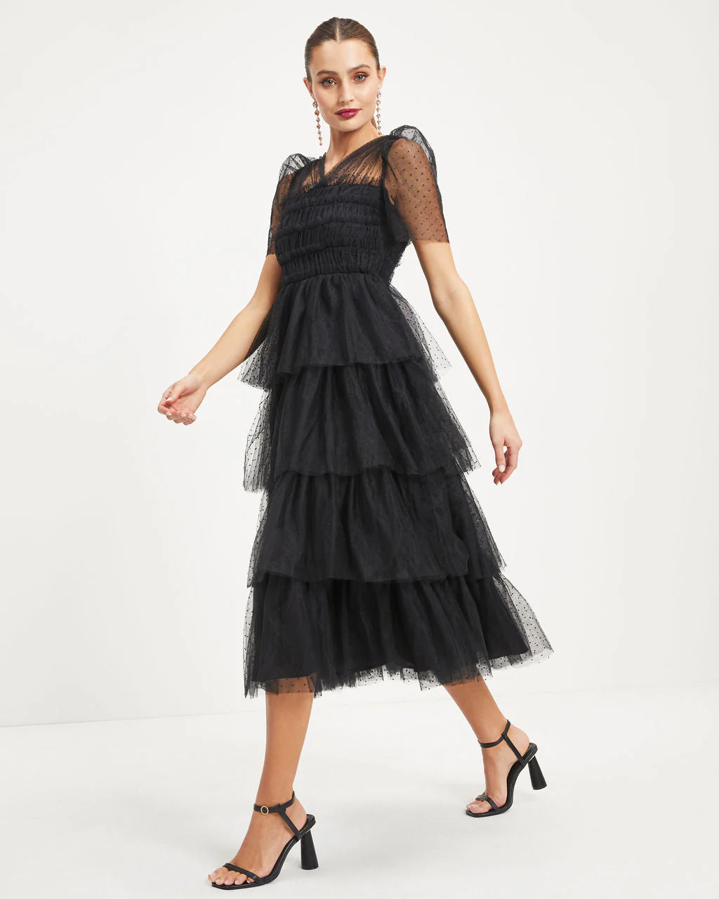 Night At The Opera Tulle Tiered Polka Dot Maxi Dress - Image 4