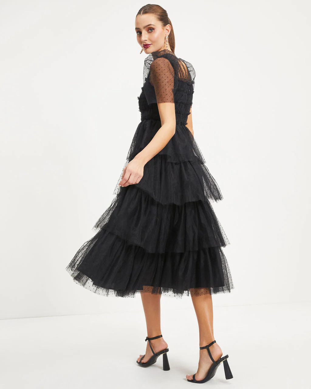 Night At The Opera Tulle Tiered Polka Dot Maxi Dress - Image 5