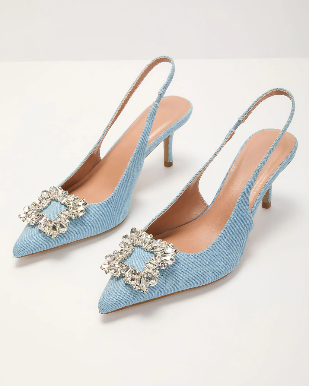 Night Out Embellished Denim Slingback Heels - Image 3