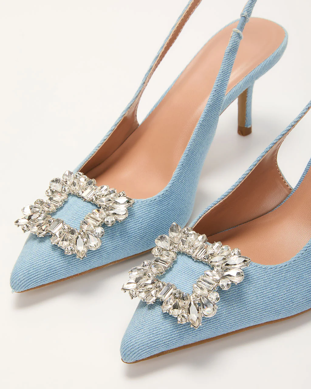 Night Out Embellished Denim Slingback Heels - Image 5
