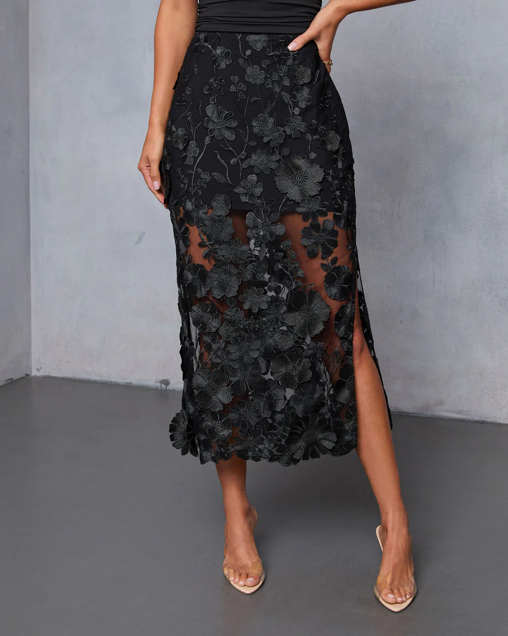 Nightsky Floral Applique Midi Skirt - Image 2