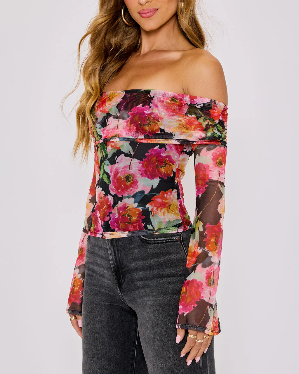 Nikki Off The Shoulder Mesh Top - Image 3