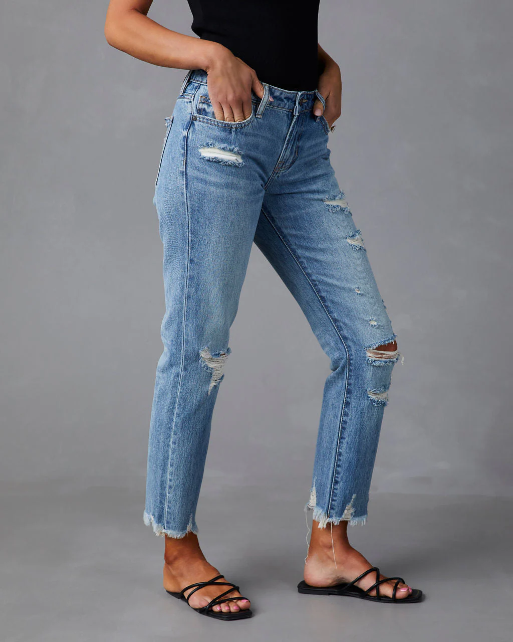 Nila Mid Rise Distressed Boyfriend Jeans - Image 6