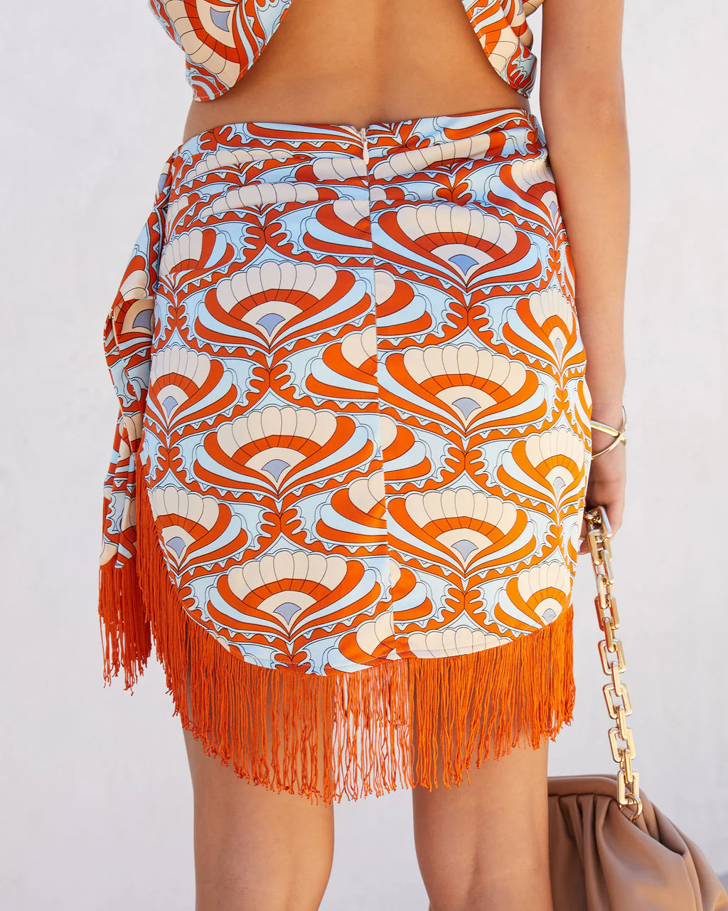 Nile Satin Printed Fringe Hem Mini Skirt - Image 4
