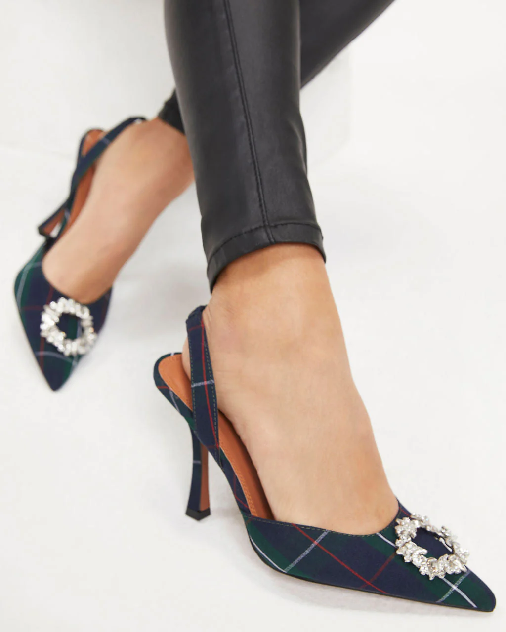 Noella Plaid Embellished Slingback Heel - Image 2