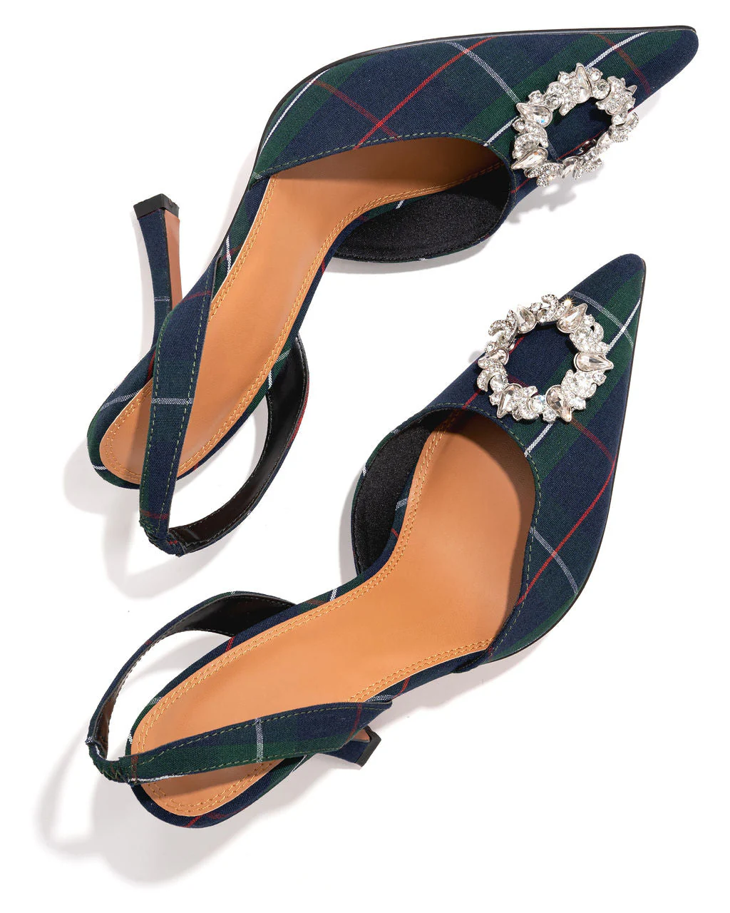 Noella Plaid Embellished Slingback Heel - Image 3