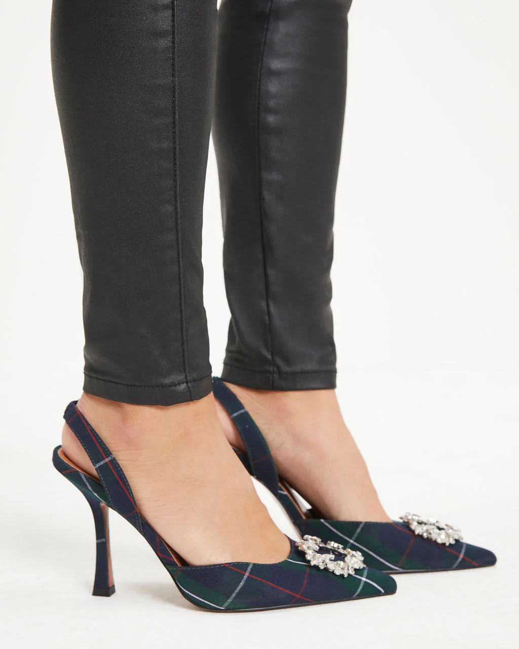 Noella Plaid Embellished Slingback Heel - Image 7