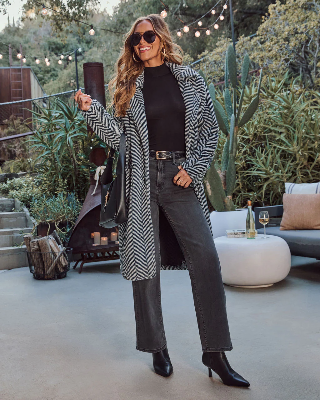 Noellah Herringbone Print Faux Fur Coat - Image 5