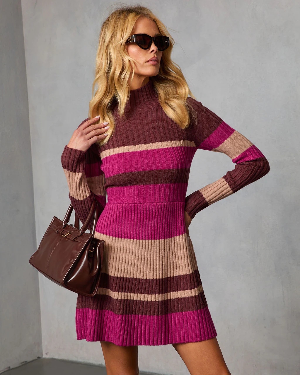 Noeme Striped Mock Neck Knit Mini Dress - Image 2