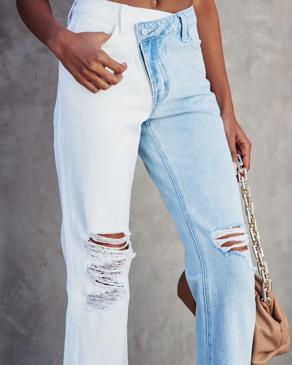 Now High Rise Cross Over Two Tone Straight Jeans - Image 2