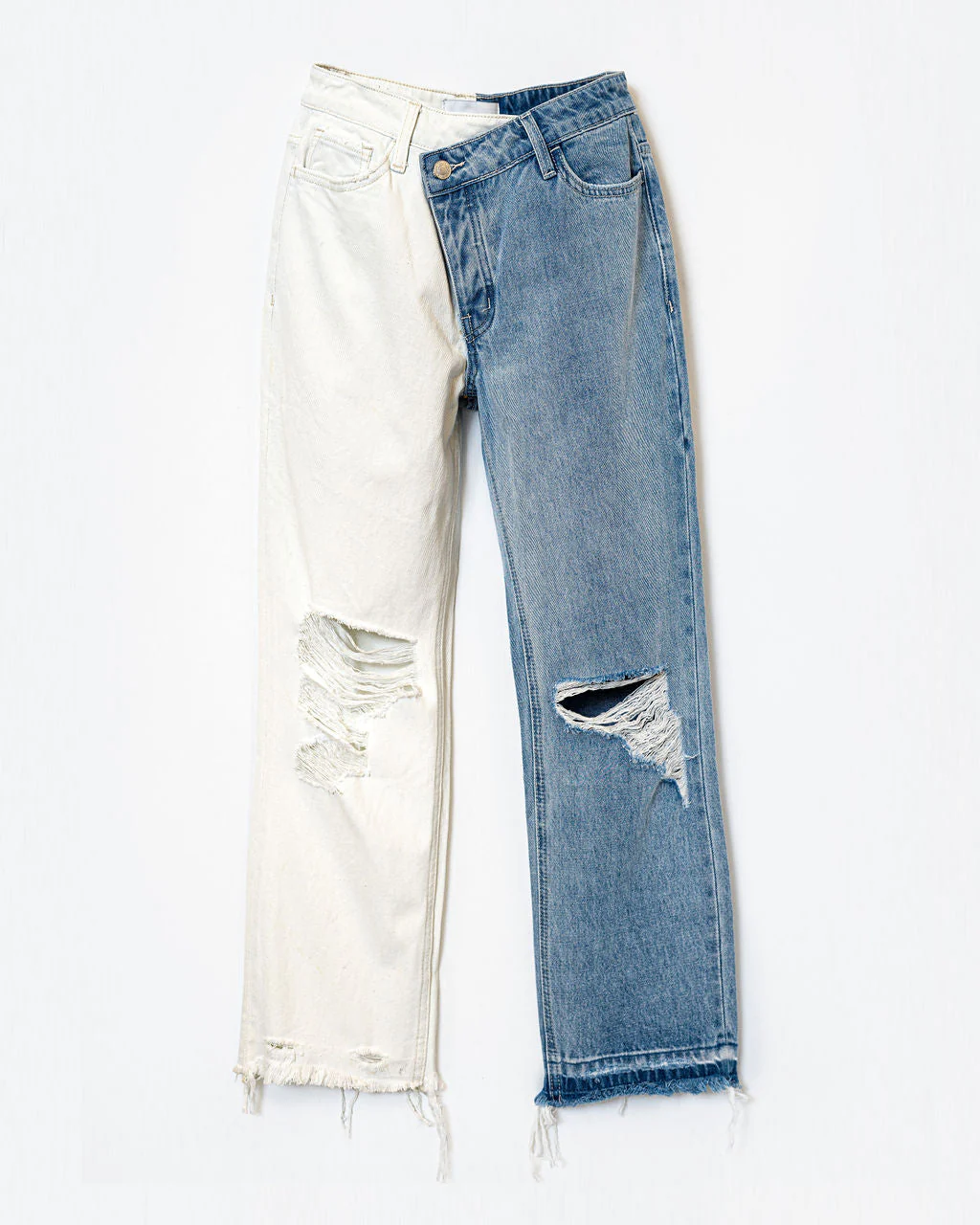 Now High Rise Cross Over Two Tone Straight Jeans - Image 3