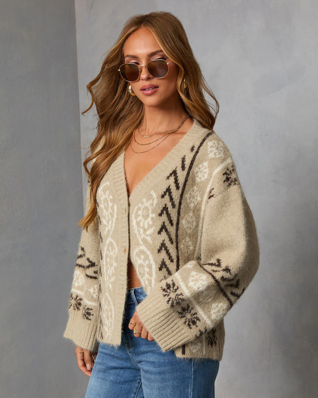 Oat Loop Abstract Print Cardigan - Image 3