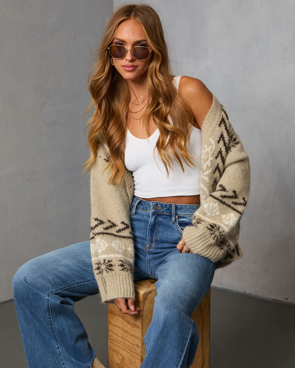 Oat Loop Abstract Print Cardigan - Image 5