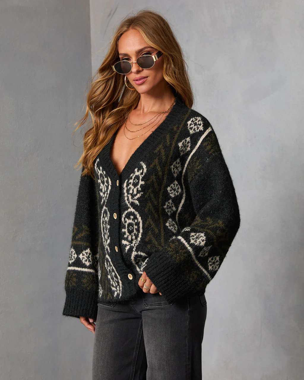 Oat Loop Abstract Print Cardigan - Image 9