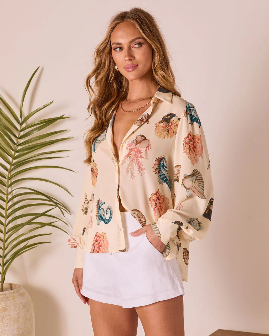 Ocean Whisper Sea Life Print Button Up Top - Image 3