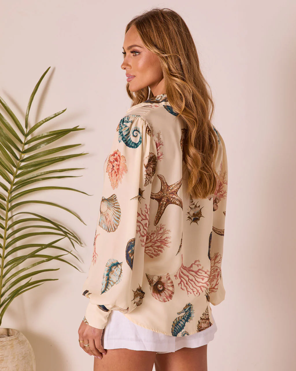 Ocean Whisper Sea Life Print Button Up Top - Image 4