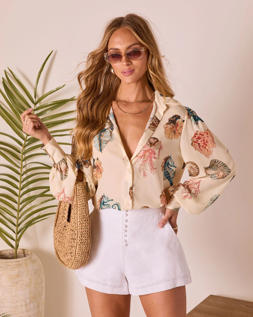 Ocean Whisper Sea Life Print Button Up Top - Image 5