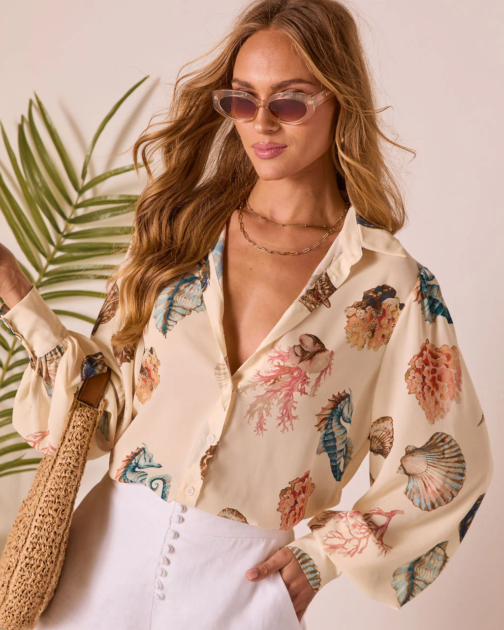 Ocean Whisper Sea Life Print Button Up Top - Image 6