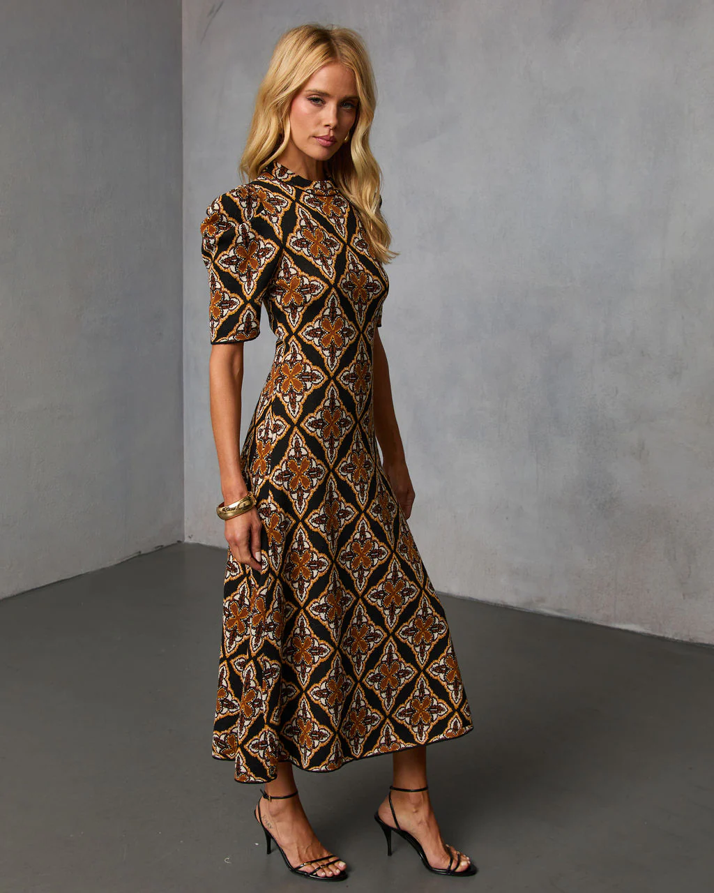 Olivyne Printed Mock Neck Knit Midi Dress - Image 3