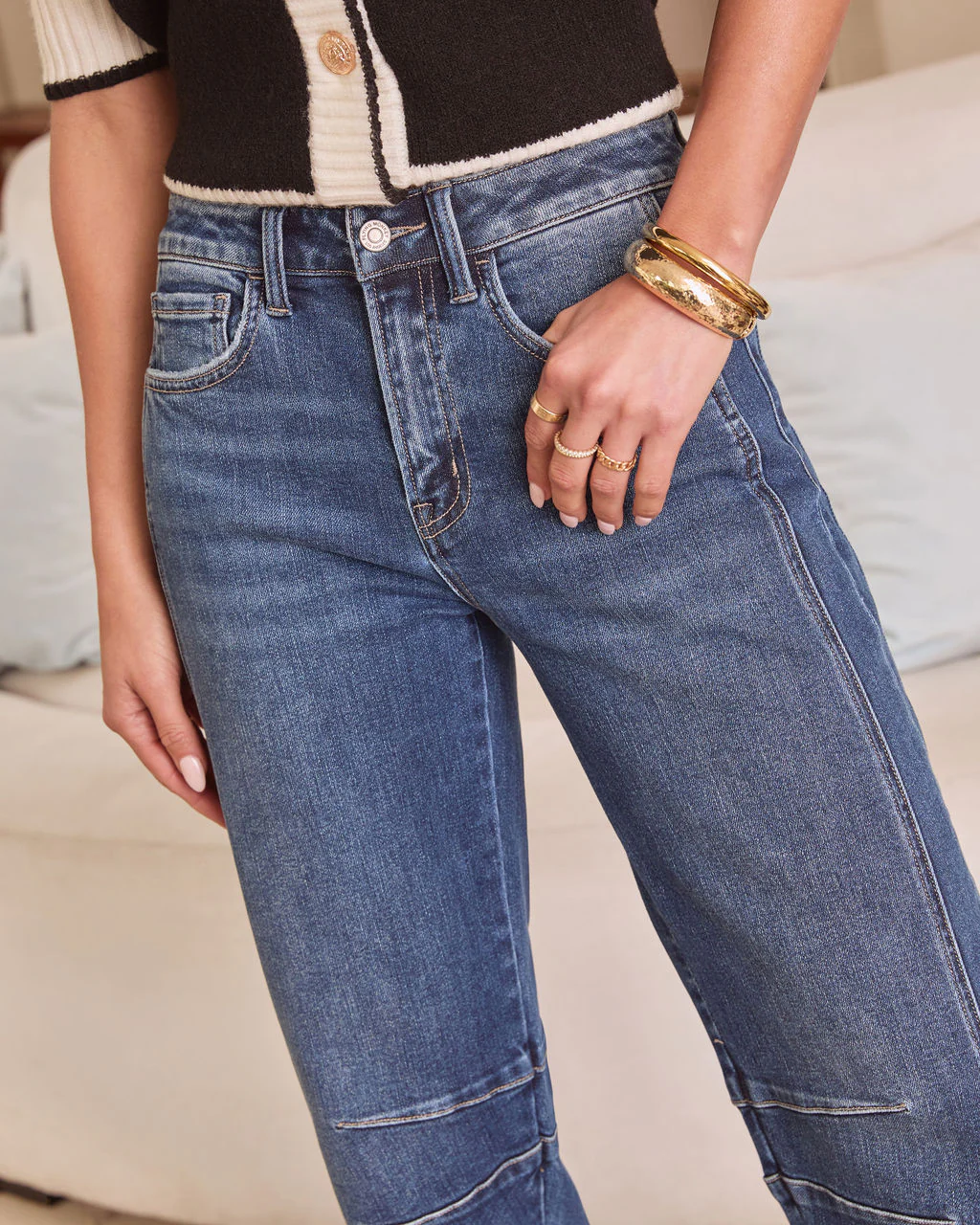Ollie Stretch High Rise Barrel Pintuck Jeans - Image 6