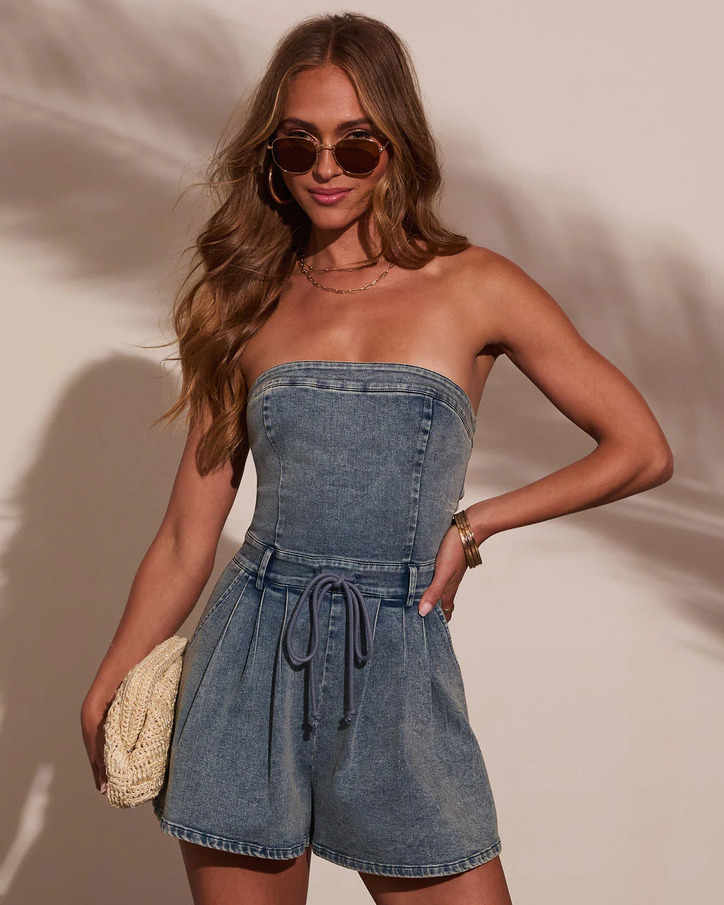 Omara Strapless Denim Romper - Image 2