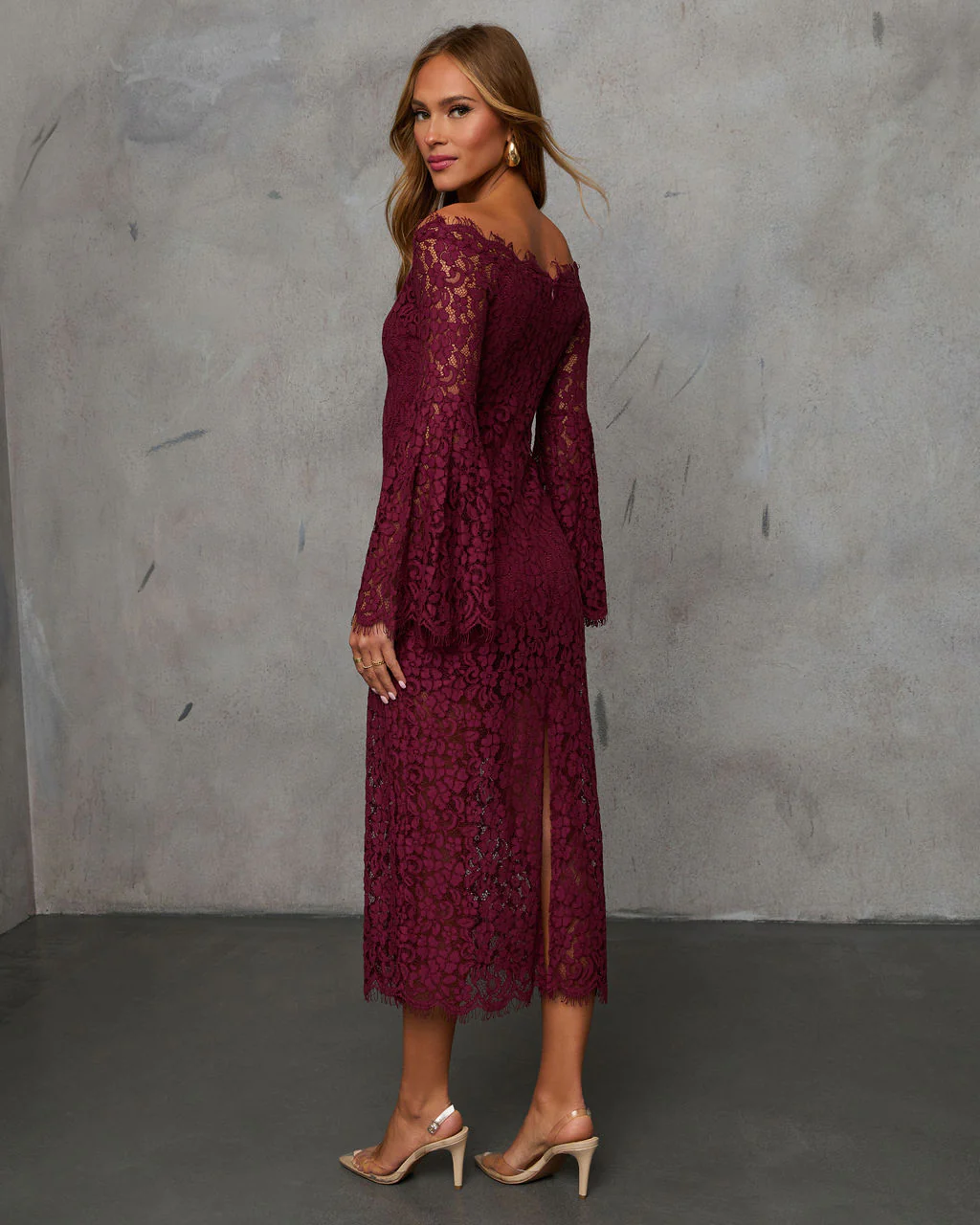 On Your Mind Off Shoulder Lace Midi Dress - Image 4