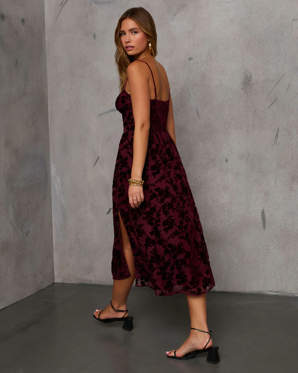 Only Yours Mesh Burnout Velvet Midi Dress - Image 10