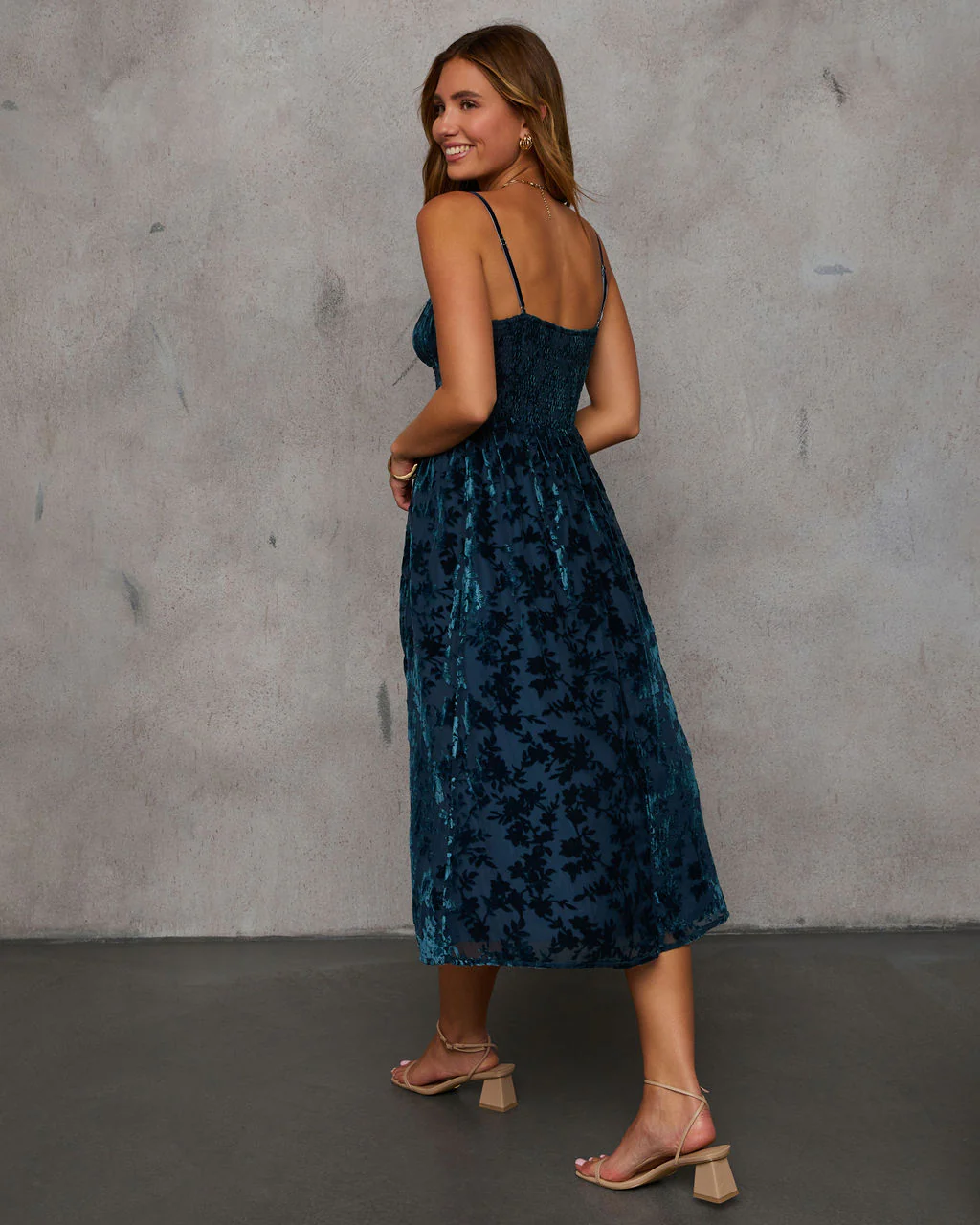Only Yours Mesh Burnout Velvet Midi Dress - Image 4