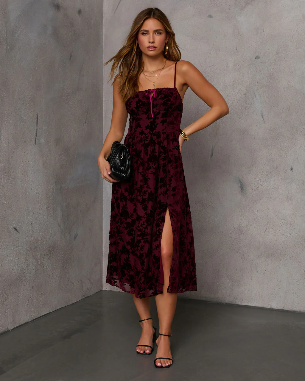Only Yours Mesh Burnout Velvet Midi Dress - Image 7