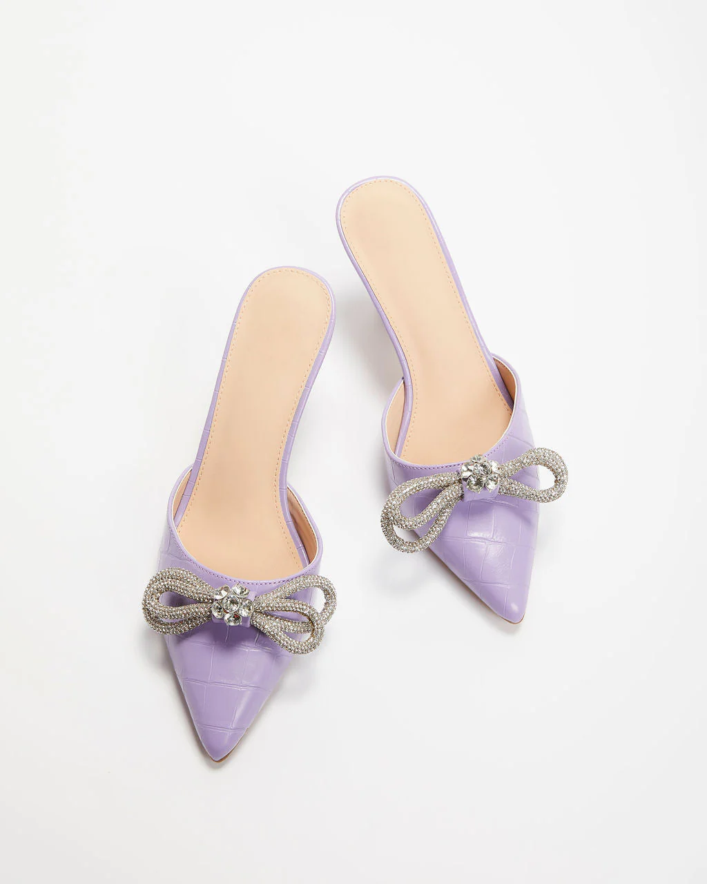 Ophelia Croc Embossed Crystal Embellished Bow Mule Heels - Image 2