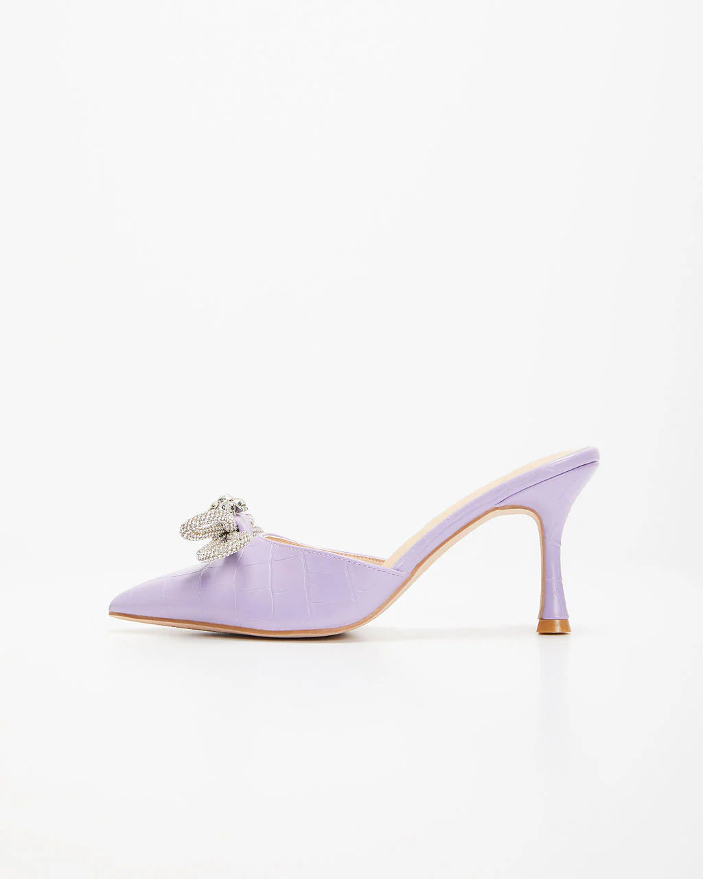 Ophelia Croc Embossed Crystal Embellished Bow Mule Heels - Image 3