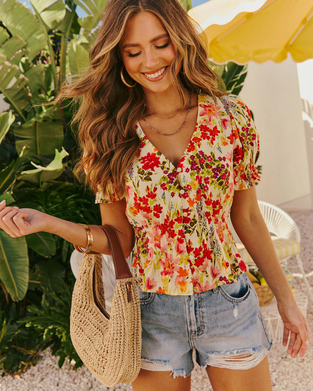 Orchard Glow Floral Cinched Waist Top
