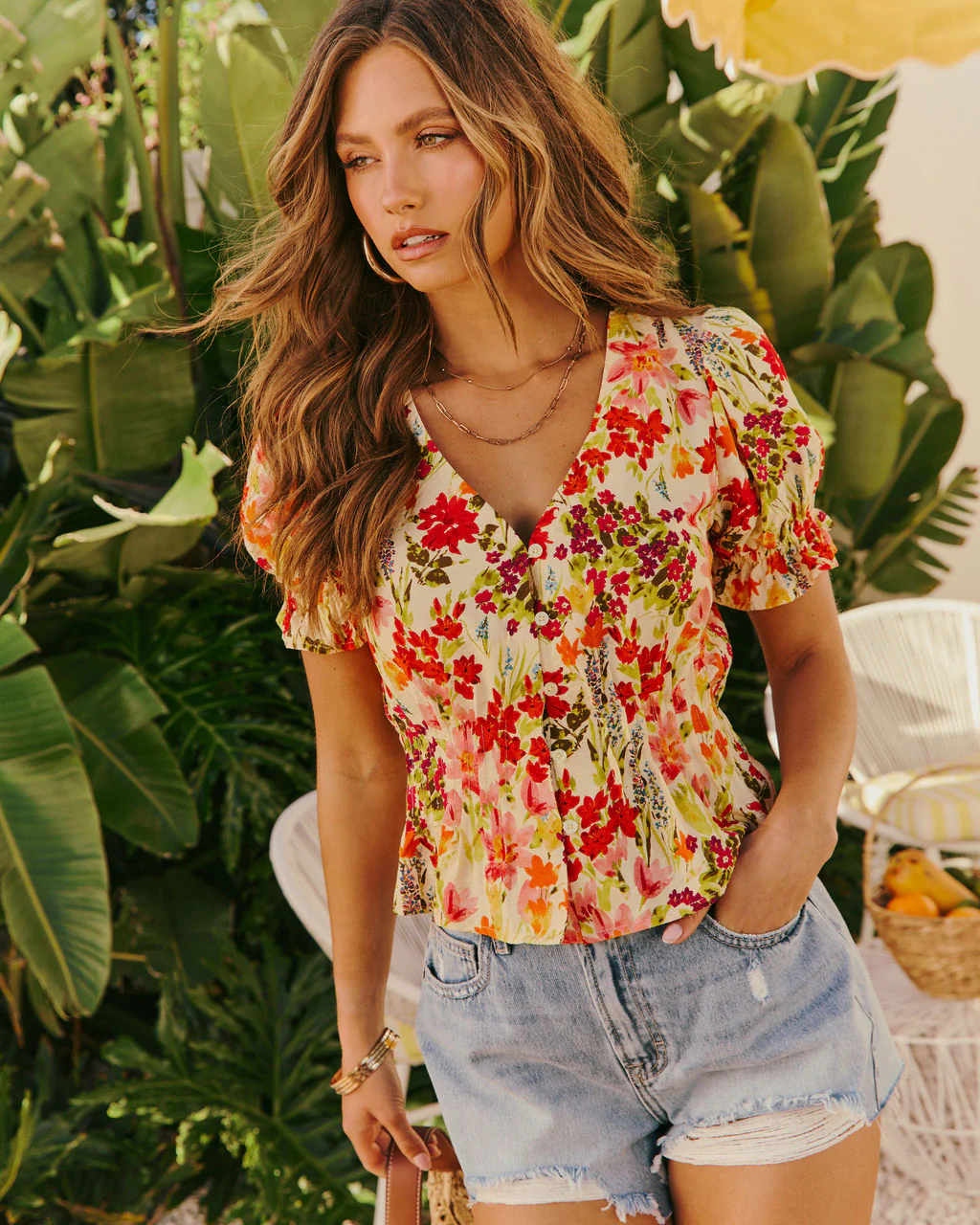 Orchard Glow Floral Cinched Waist Top - Image 3