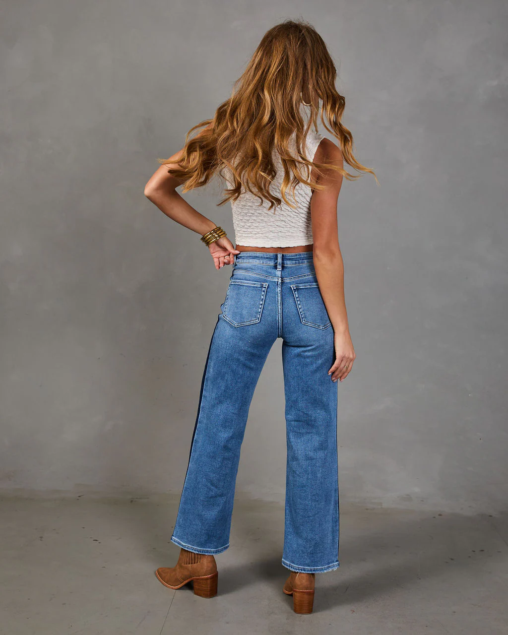 Orlena Stretch Two Tone Straight Leg Mid Rise Jeans - Image 4