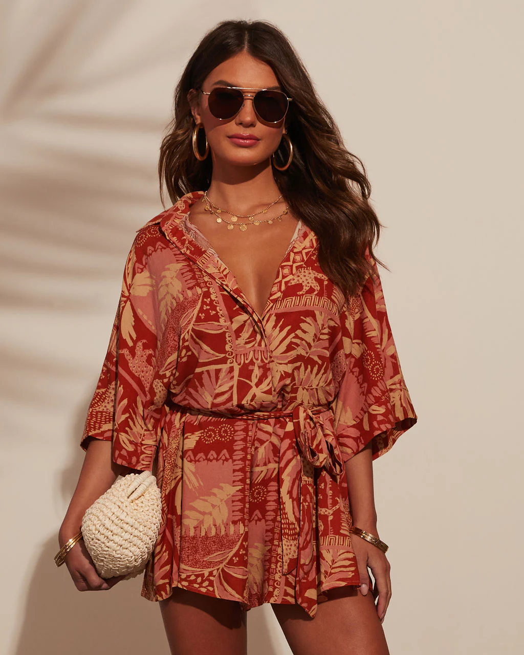 Out And About Printed Waist Tie Romper - Image 13