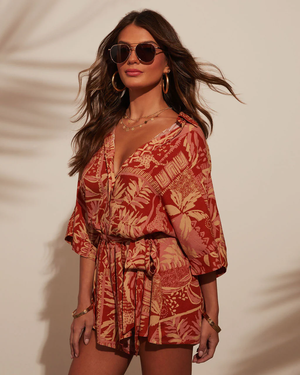 Out And About Printed Waist Tie Romper - Image 15
