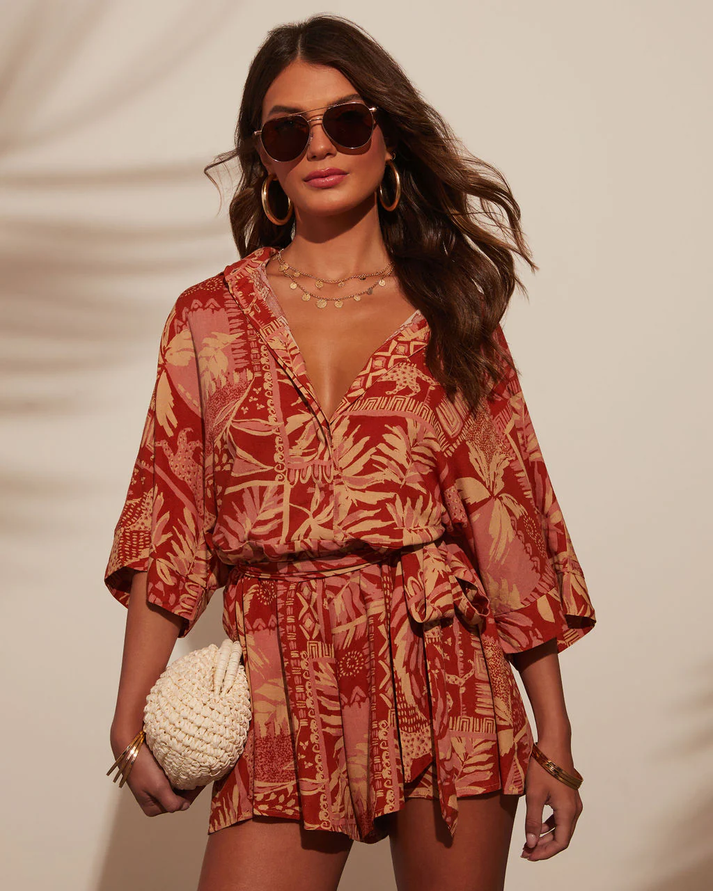 Out And About Printed Waist Tie Romper - Image 17