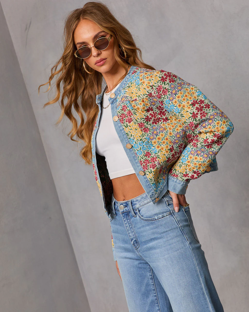 Painted Petal Floral Denim Trim Jacket - Image 3