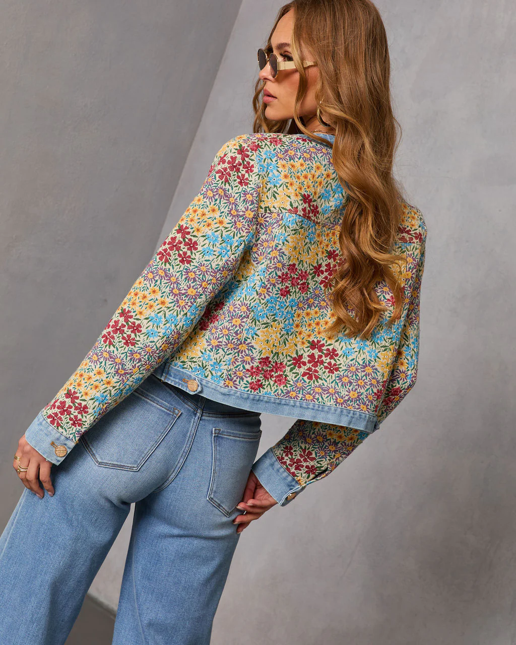Painted Petal Floral Denim Trim Jacket - Image 4